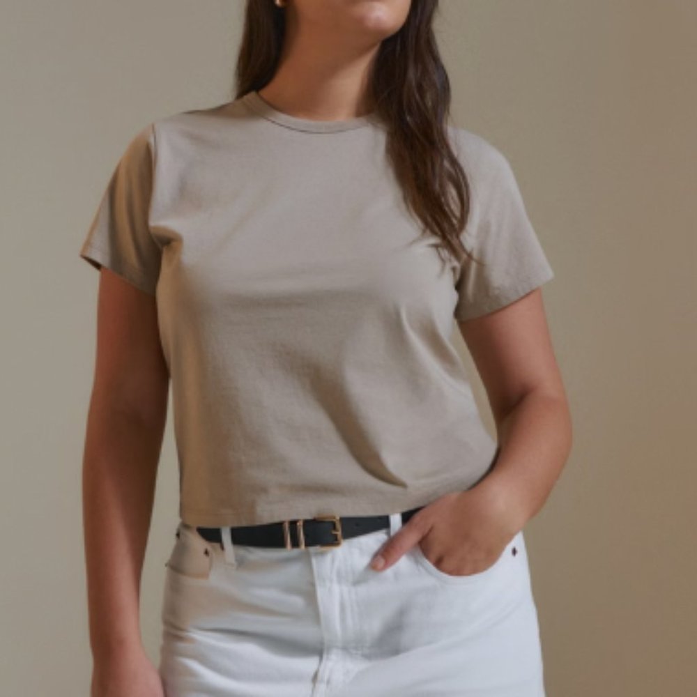 Abercrombie Essential Polished Body-Skimming Tee; Beige; Size Medium